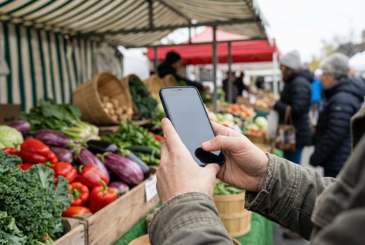Personne utilisant une application de santé sur son téléphone pour suivre ses données de bien-être.