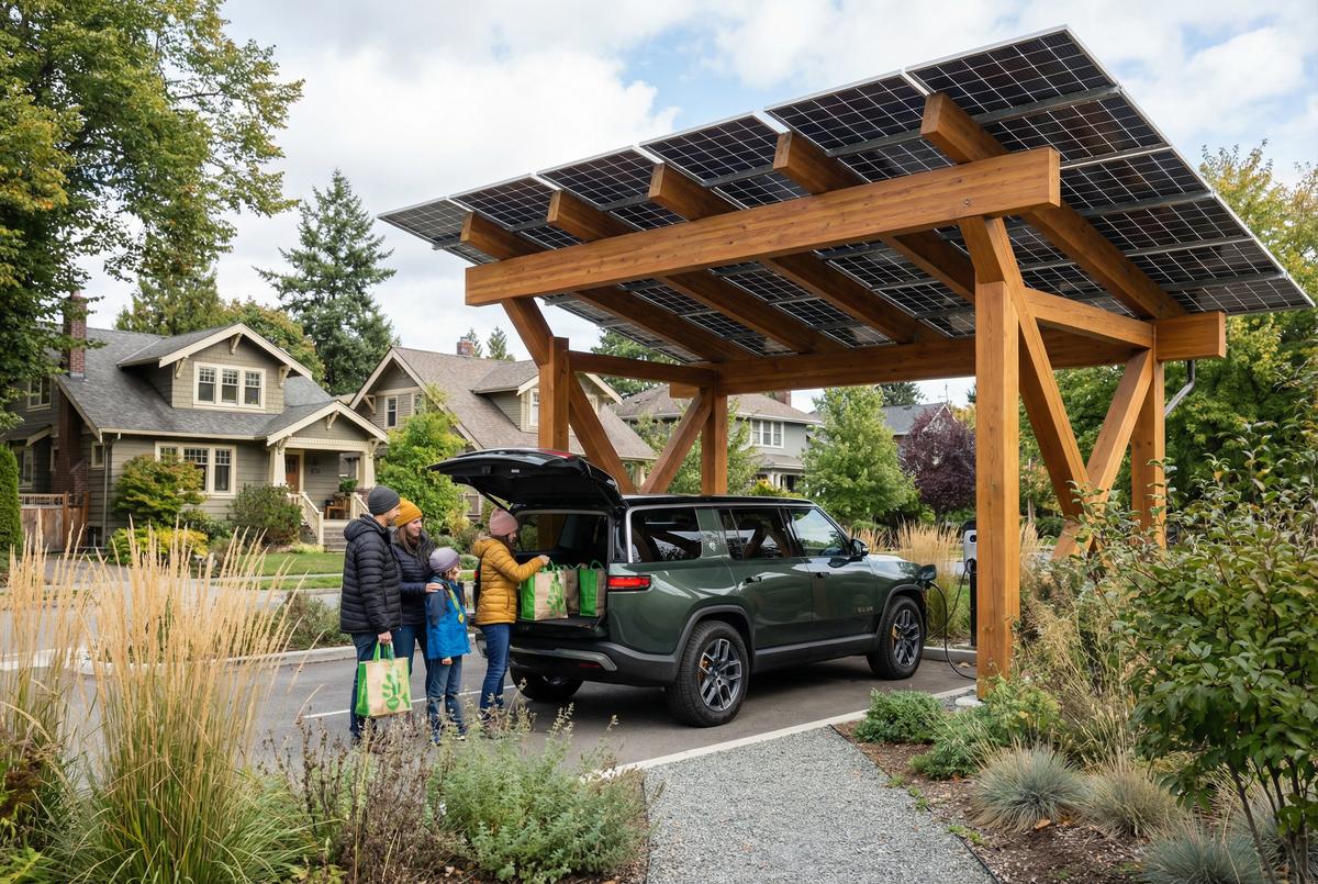 Stations de recharge pour véhicules électriques dans un quartier résidentiel canadien